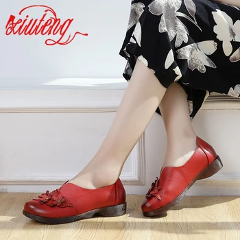 

Xiuteng Vintage Handmade Moccasins shoes Women Flats Casual Shoes Genuine Leather Shoes Soft Bottom Loafers Fashion Mother Shoes