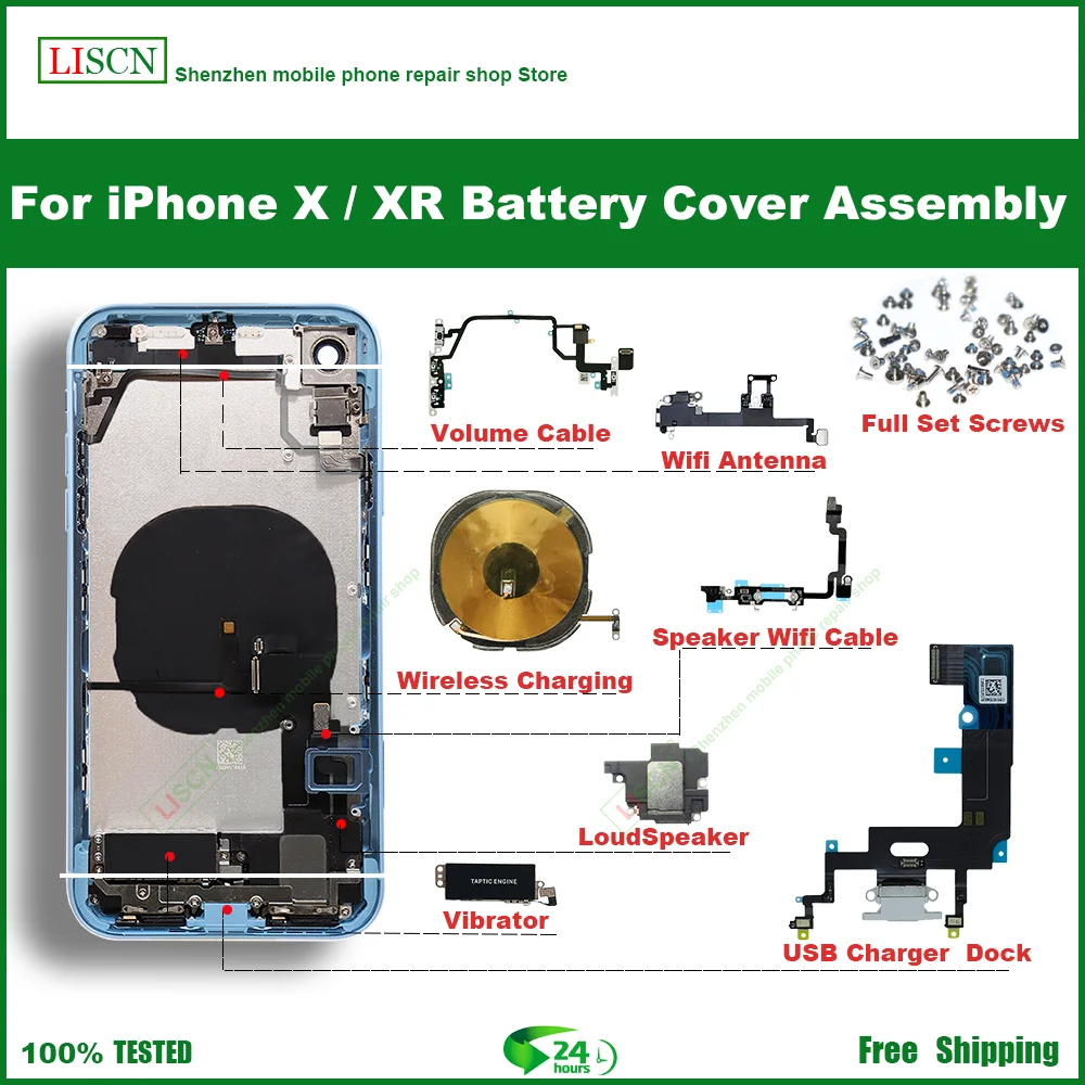 phone frame for video For IPhone X XR battery back cover, chassis middle frame, SIM card tray, side key components, installation soft cable shell+gift photo frame phone