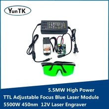 5.5MW Haute Puissance TTL Mise Au Point Réglable Bleu Module Laser, 5500W 450nm 12V Graveur Laser Accessoires