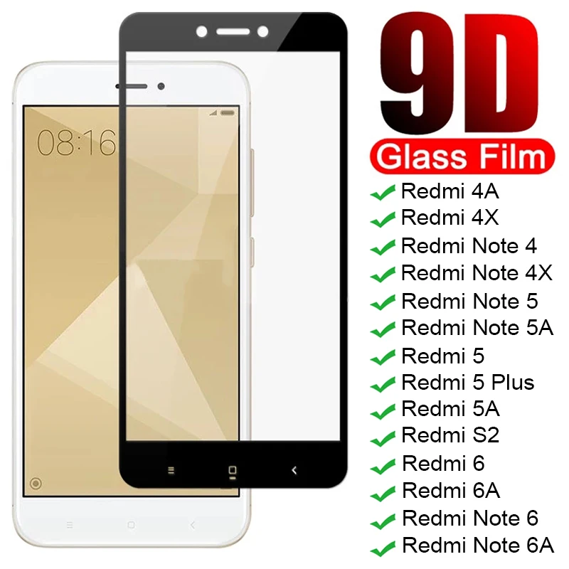 Buen trato 9D completa protector de pantalla de cristal en Redmi Note 4 4X 5 5A 6 Pro para Xiaomi Redmi 4X 4A 5A 5 6 Plus 6A S2 funda de película de vidrio templado Erb1eNR97ZR