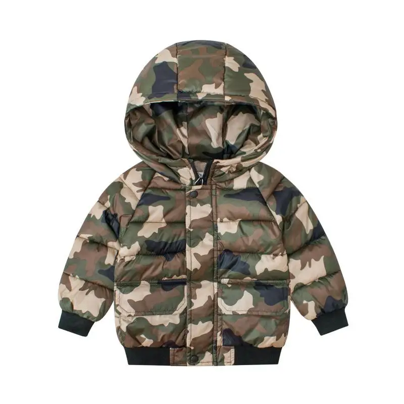 Осенне-зимнее детское хлопковое пальто с длинными рукавами Детская камуфляжная куртка с капюшоном, теплая одежда для мальчиков детское зимнее пальто - Цвет: greenmcf