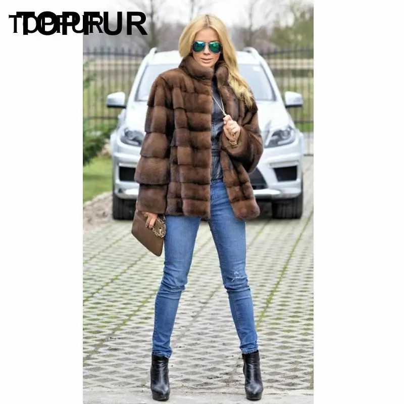 TOPFUR, Новое поступление, норковая шуба для женщин, на молнии, съемный рукав, светильник, коричневый, зимний, теплый, для женщин, натуральный мех норки