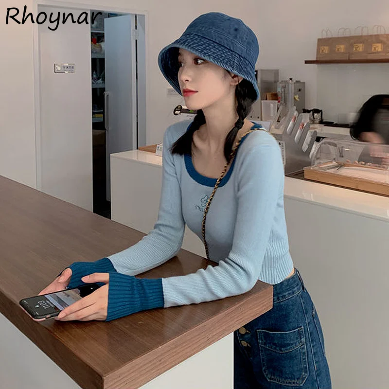 

Pullovers Women Sexy Female Clothing Patchwork Cropped Ladies Sweaters Slim Leisure Elegant Harajuku Basic Teens Soft Vintage