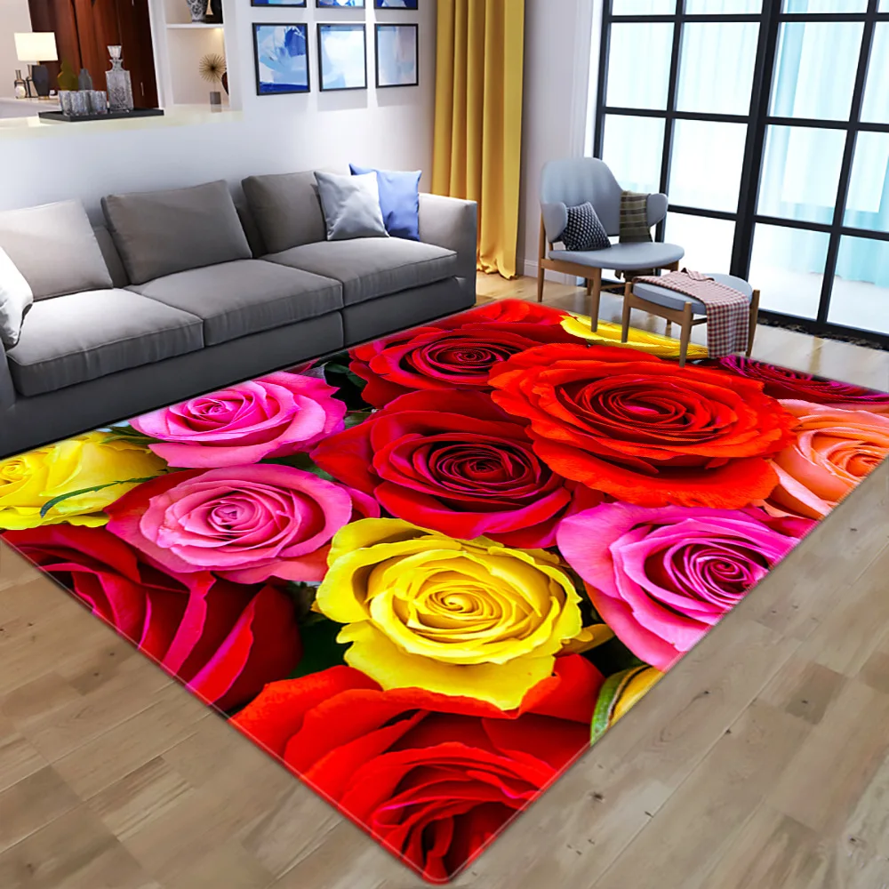 3D Carpet Rose Flower Rug Carpet Antislip Living Room Carpet Large Room Mat 