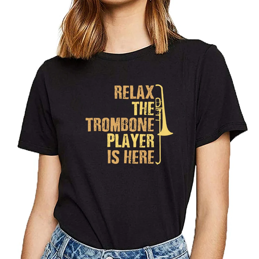 Tops T Shirt Women relax the trombone player is here trombone Fit