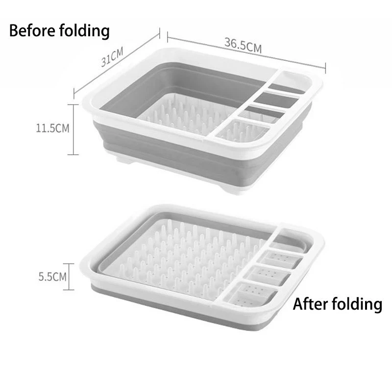 Foldable Dish Rack Kitchen Dish Drainer Holder Home Tableware Drainer Shelf Storage Rack Basket Sink Drying Organizer with Tray
