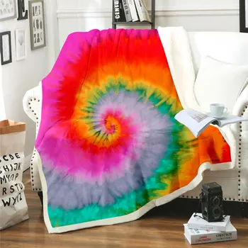 

130*150cm Tie Dye Throw Blanket Fleece Rectangle Blanket Rug Rainbow Color for Camping Sofa Couch Bed 150cm*200cm