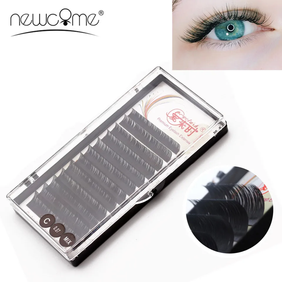 

NEWCOME Faux Russian Volume Eyelash Extension False Eye Lashes Natural Silk Individual Eyelashes 1 Tray Dropshipping