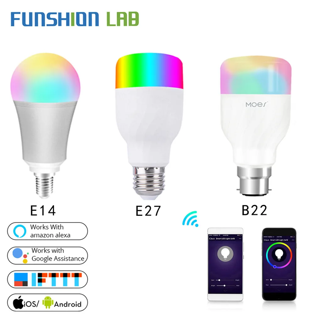 

WiFi Smart Light Bulb Intelligent Colorful LED Lamp 7W RGBW APP Remote Control Work with Alexa Google for Smart Home E27 E14 B22