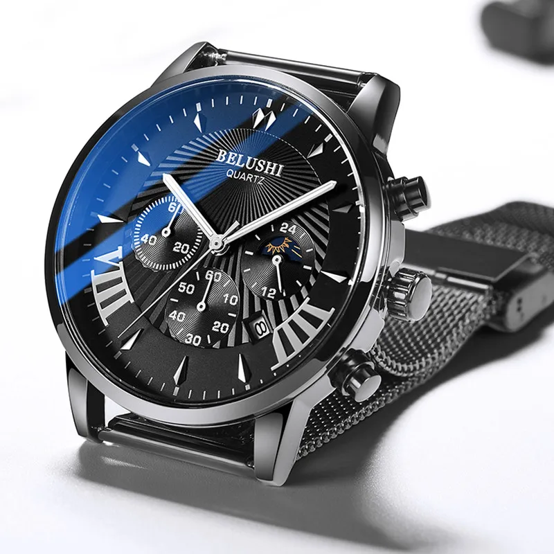

Chronograph Casual Mesh Belt Fashion Quartz Gold Watch Mens Watches Brand Luxury Waterproof Clock Men Watch Relogio Masculino