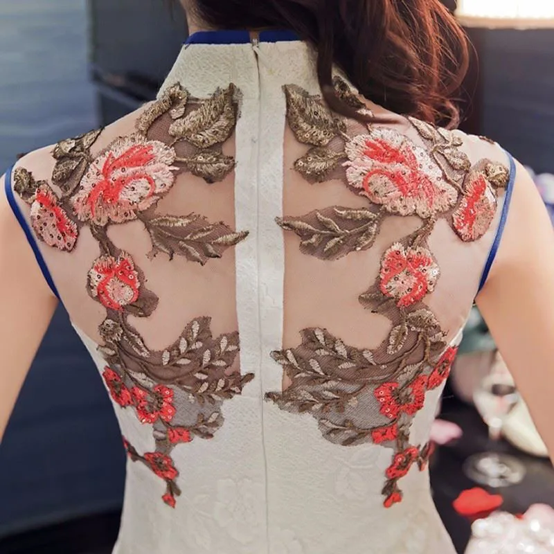 Элегантное Белое Женское свадебное платье Русалка Qipao, Сексуальное Тонкое кружевное платье для выпускного вечера, вечернее платье без рукавов vestidos