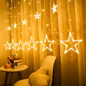 

Led Star Curtain Lights Christmas Day Lantern Wedding Birthday Room Decor