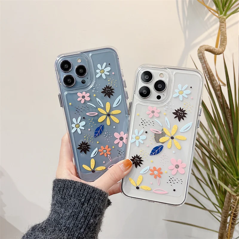 Cute Flowers Clear Soft Phone Case For Iphone 13 12 11 Pro Xs Max X Xr