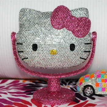 

Handmade Rhinestone Kitty Stand Mirror Dressing Mirror Helloo Kitty Makeup Portable Decorative Mirrors Table Room Decor Mirror