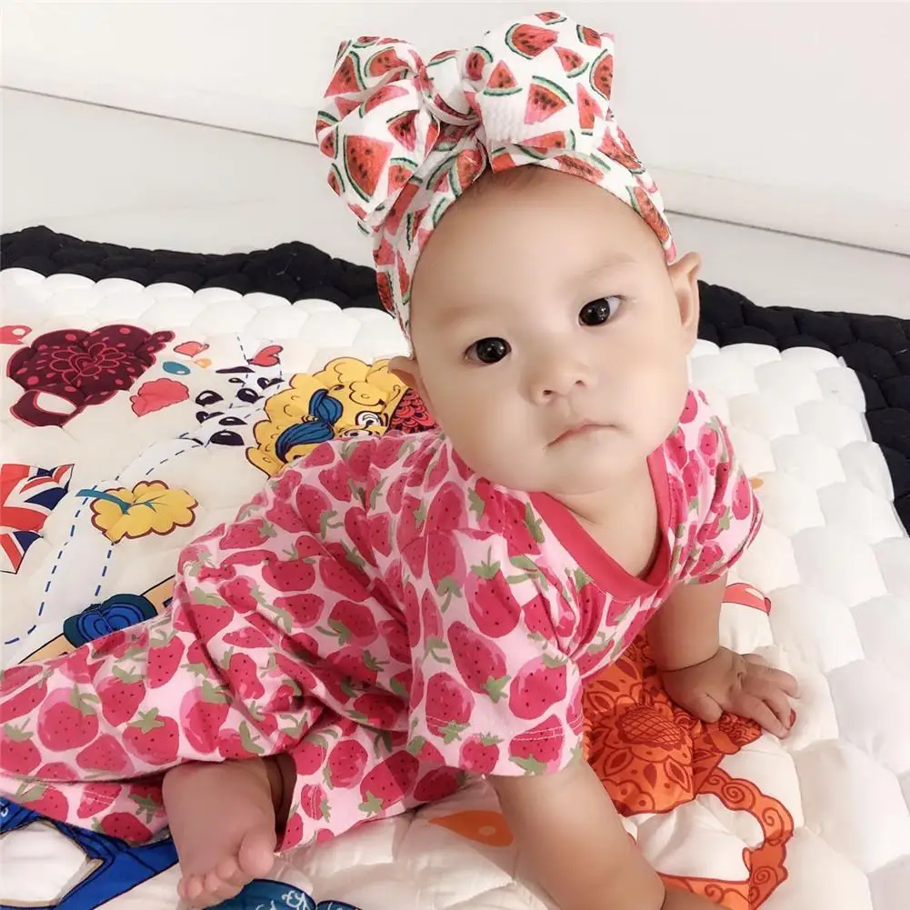 Детская шапка для детей 0-1 лет, хлопковая купольная шапочка с цветочным принтом и бантом, повязка на голову, подарки на день рождения