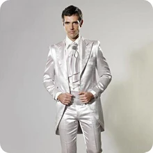 Модные блестящие серебряные смокинги для жениха с вышивкой, мужские смокинги для выпускного/ужина, мужские свадебные смокинги(пиджак+ брюки+ галстук