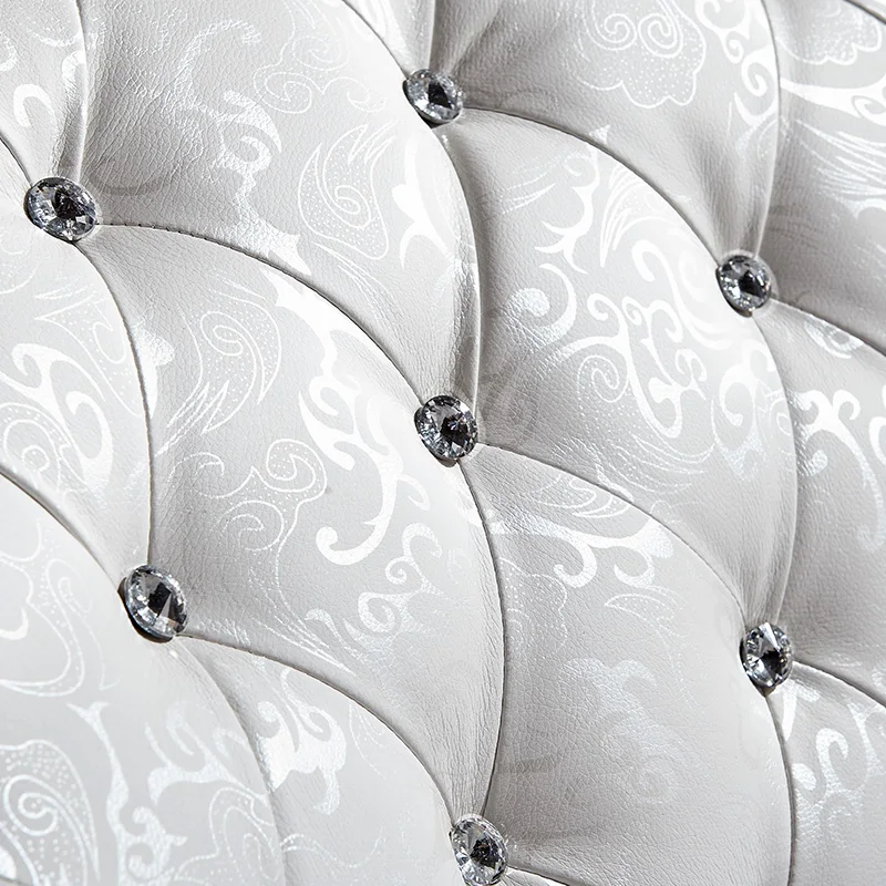 Genuine Leather multifunctional bed frame Nordic camas ultimate bed round night stands with crystal buttons white color