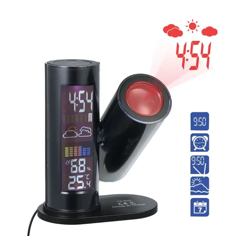 Digitale Wekker Desktop Klok Met Projector Tijd Projectie Klok Multifunctionele Weer Kalender Tijd Temperatuur