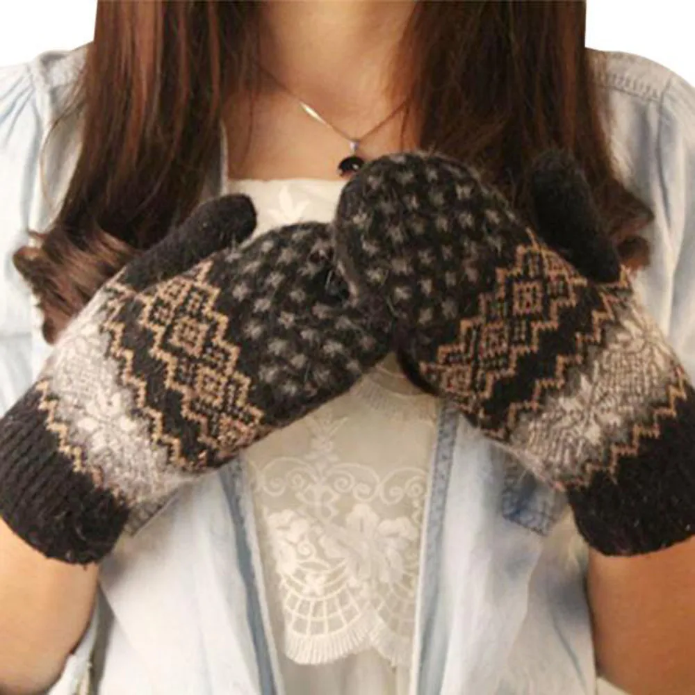 Модные женские перчатки, зимние, горячая Распродажа, вязаные перчатки для улицы, вязаные, шерстяные, для женщин, девушек, снежинки, зимние, сохраняющие тепло, варежки, перчатки