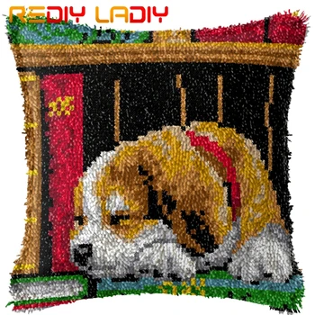 

Latch Hook Cushion Sleeping Pups Pre-Printed Canvas Cushion Cover Acrylic Yarn Crochet Pillow Case Set Hobby & Crafts Home Decor