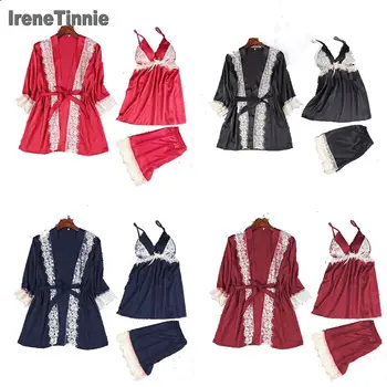 

IRENE TINNIE Four-color Pajamas Nightgown Sets Bandage Lace Embroidered Pajamas Sleeveless V-neck Tops Loose Casual Short Pants