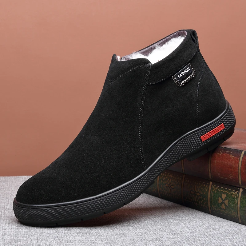 Monstceler/Брендовые мужские кожаные ботинки; зимняя мужская обувь с хлопчатобумажными стельками; чистая шерсть; Теплая мужская Нескользящая Повседневная обувь; M9855 - Цвет: Black Zip