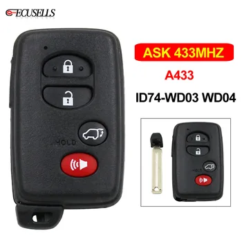 

3+1/4 Button Remote Smart Key ASK433MHz-A433-ID74-WD03 WD04 + TOY48 Emergency Key for Toyota Camry Yaris RV4 Reiz Vios 2008-2013