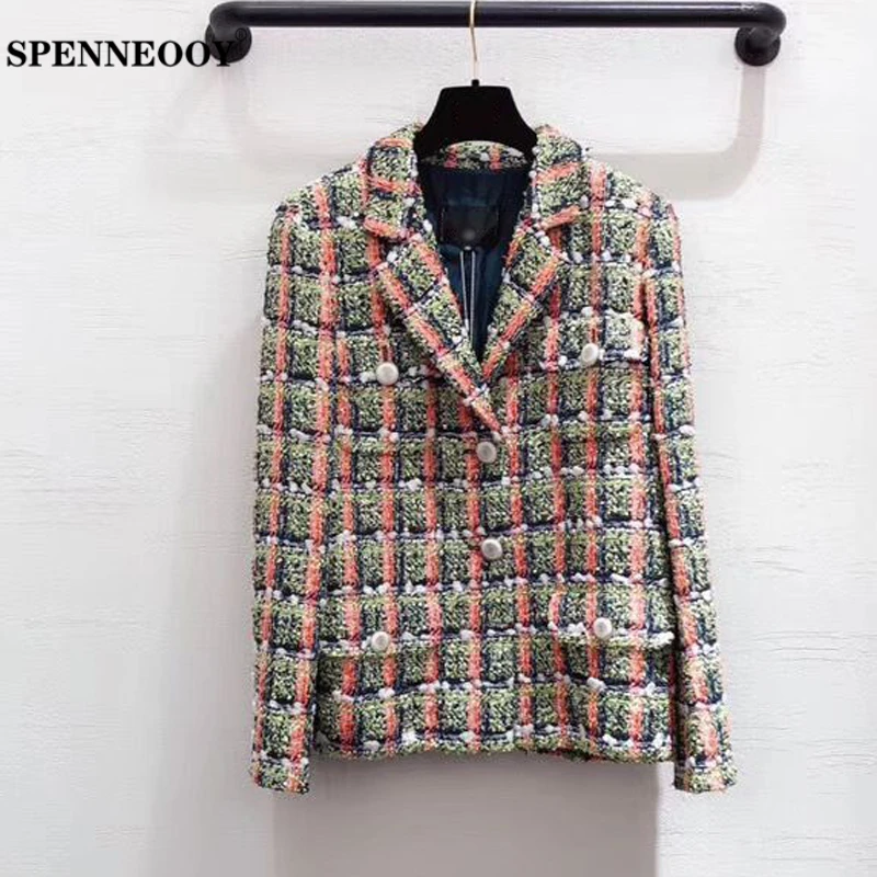 

SPENNEOOY Designer Custom Runway Female Fashion Spring Weave Jackets Long Sleeve Beading Lady Vintage High End Overcoat Outwear