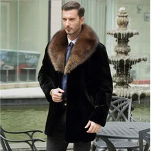 Пушистая деловая официальная норковая шуба для мужчин зимние куртки средней длины из искусственного меха с отложным воротником размера плюс пальто XL699