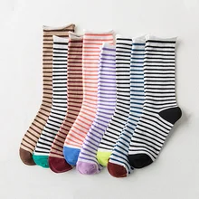 Носки для женщин с тонкими полосками, хлопковые Повседневные носки, 8 цветов, цветные женские носки в стиле пэчворк, размер 36-40