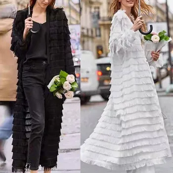 

2019 New Brand Women's Tassel Long Coat Autumn Casual Large Size Winter Trend Coat Female Sweater Ladies Open Feminino d2
