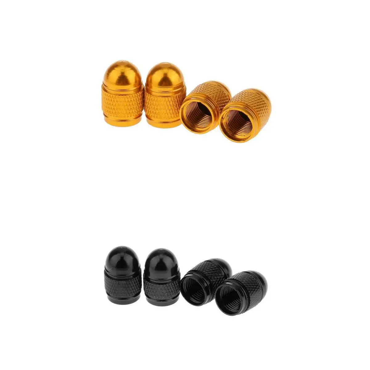 8pcs Aluminum Bullet Style Rim Valve/Wheel Air Port Cover Stems Cap Black+Gold for Vehicles Cars Trucks Pickups Bike