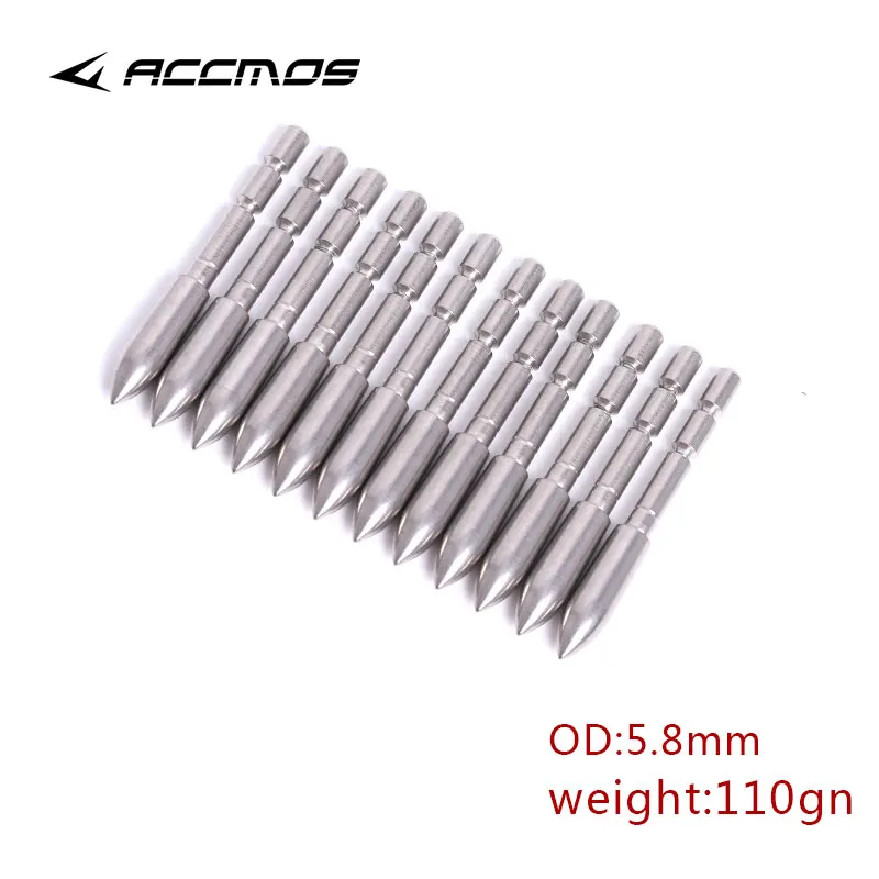 12/24PCS 70 80 90 100 110 120 Grain Stainless Steel Bullet Point Tip For Id 4.2 Mm Arrow Shaft Arrow Head Archery Accessory Bow 6