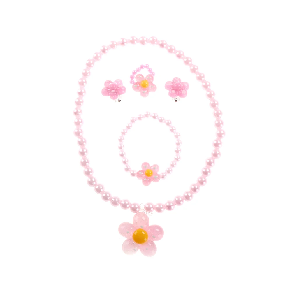 

Candy Beads Resin Plastic Kids Jewelry Set For Children Cute Necklace Bracelet Ring Earrings Baby Flower Pendants