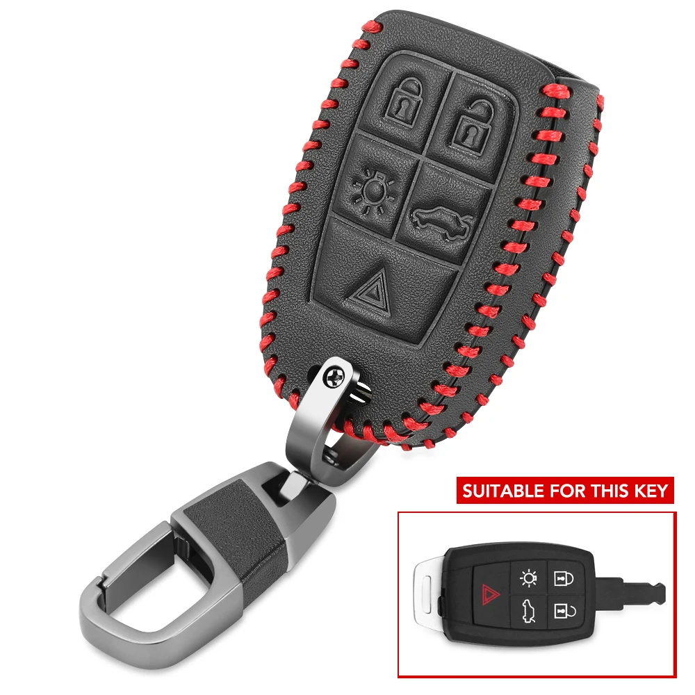 Black Leather Car Key Case For Volvo XC90 C70 S60 D5 V50 S40 C30 Cover Keyless Remote Fob Shell Skin Keyring Chain Holder | Автомобили и