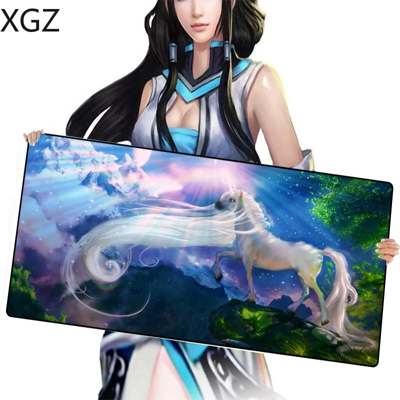 

XGZ Large Size Mousepad Table Matte White Horse Game Mouse Pad Player Black Locking Edge Rubber Non-slip Mat Csgo