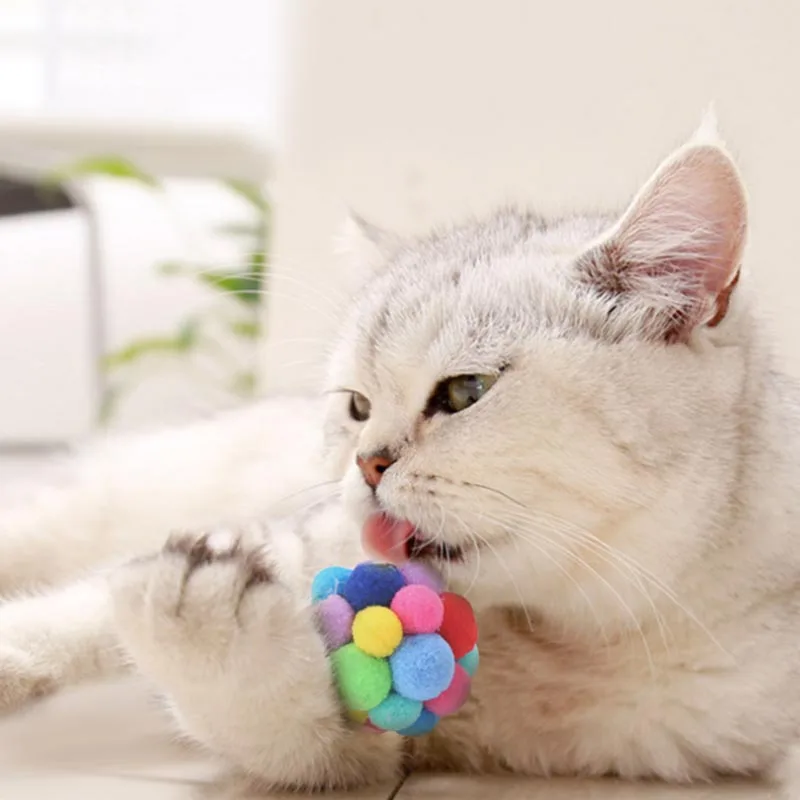 Разноцветная игрушка для домашних животных мяч с колокольчиками кошка игрушка с эластичным маленький средний большой собака, кошка, игрушка привлекает внимание домашних животных прочные товары для домашних животных