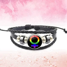 Gay Pride стеклянный браслет с пряжкой Радужный Флаг украшения для геев ручной работы вышитый бисером плетение черные кожаные пестрые браслеты