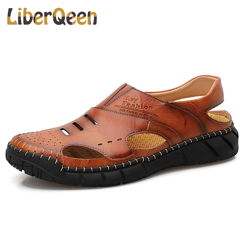 LIBERQEEN PU Summer Slip On Water Sports Mens Boots 24Beach Open Toe Sandals Big Size 8 2020 New | Обувь