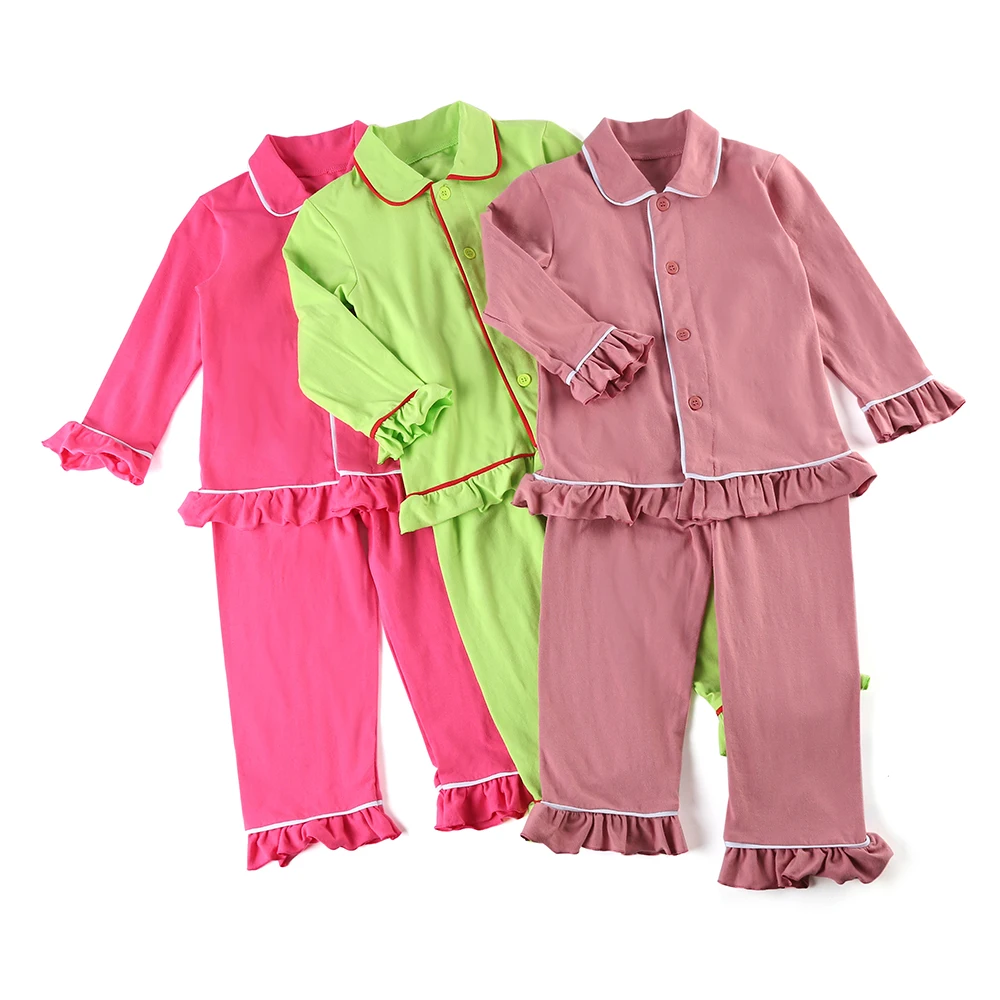 Beste Meisjes Jongens pyjama leuke kinderkleding effen katoen kids Ruffle pyjama set peuter nachtkleding 12m 8years