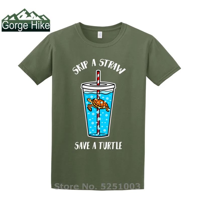 Мужская пластиковая футболка Skip A Straw Save Turtle Экологичная из пластика для защиты от