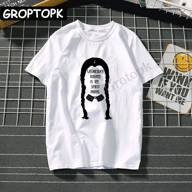 

Wednesday Addams Is My Spirit Animal Quote Men Women T-shirts High Quality Cotton Short Sleeved T-shirt Harajuku Tops Streetwear