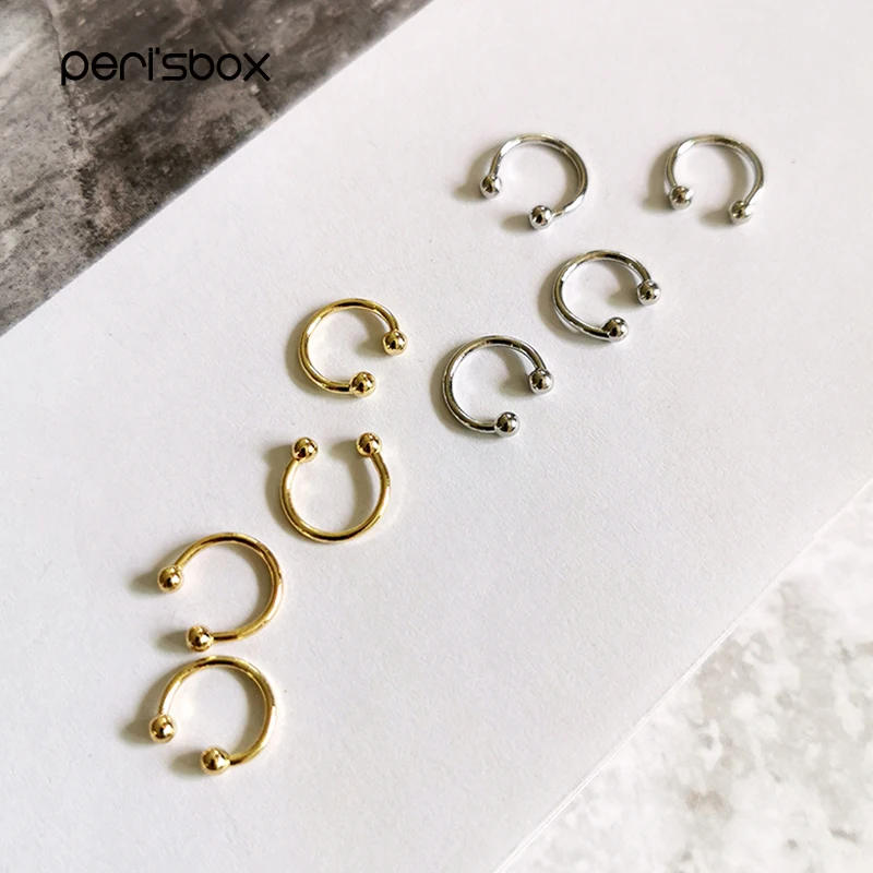 Peri'sBox Gold Silver Color Thin Tiny Ear Cuff Semi Circle Geometric Earrings Clips C Shape Minimalist Earrings for Women 2019