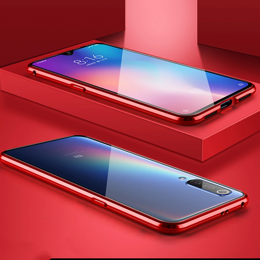 Роскошный магнитный металлический чехол для Xiaomi mi 9t 9 Se Cc9 Cc9e mi 9 Pro Red mi K20 Note 8 7 Pro переднее заднее двойное стекло 360 Полное покрытие - Цвет: Red