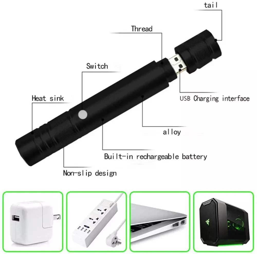 USB laser rechargeable, green with USB charging