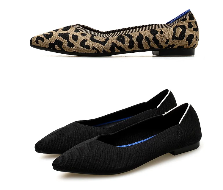 Балетки леопардовые вязаные туфли на плоской подошве женские летние разноцветные остроконечные лёгкие Кожаные Туфли Мокасины без застежки женские эспадрильи удобные