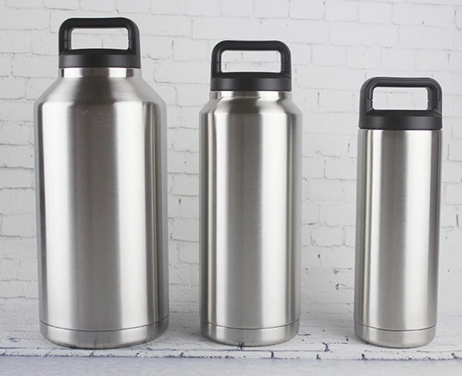 

5pcs/lot Large double Wall Stainless Steel tumbler Wide Mouth Vacuum Insulated Bottle 18oz/36oz/64oz, Silver