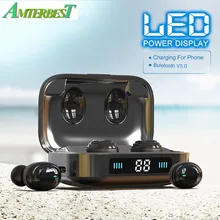 AMTERBEST беспроводные Bluetooth наушники V5.0 спортивные наушники с микрофоном стерео гарнитура светодиодный дисплей 2000 мАч Внешний аккумулятор PK i12