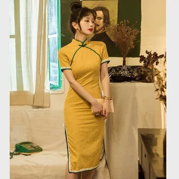 

Real shot improved girl Chinese style cheongsam dress 2020 spring and summer short sleeves were thin retro women's dress
