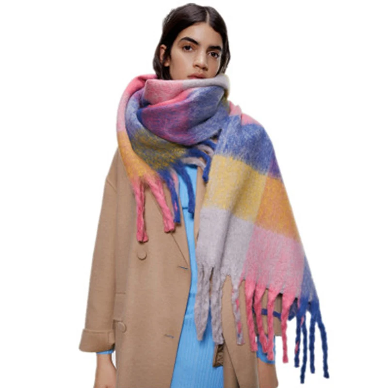 

High Quality Cashmere Women blanket Scarf Plaid Soft Winter Thick Warm Pashmina Shawls Brand poncho Colorful manteau femme hiver